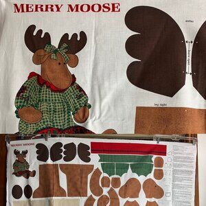 Merry Moose Stuffed Animal Fabric Pattern Panel DIY Craft Sewing Project
